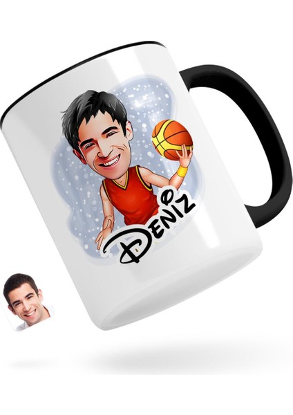 Kişiye Özel Erkek Basketbolcu Karikatürlü Siyah Kupa Bardak-1