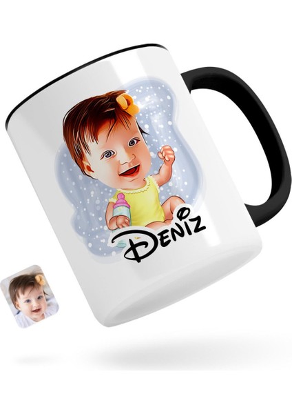 Kişiye Özel Bebek Karikatürlü Siyah Kupa Bardak-1