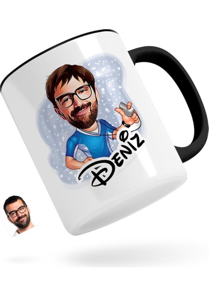 Kişiye Özel Erkek Antrenör Karikatürlü Siyah Kupa Bardak-1