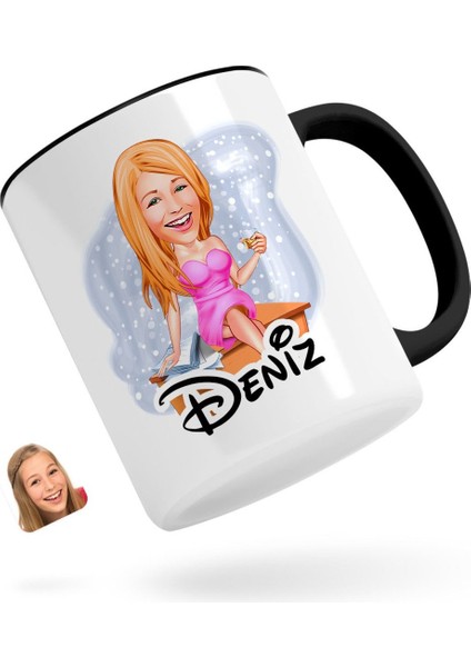Kişiye Özel Kadın Patron Karikatürlü Siyah Kupa Bardak-7