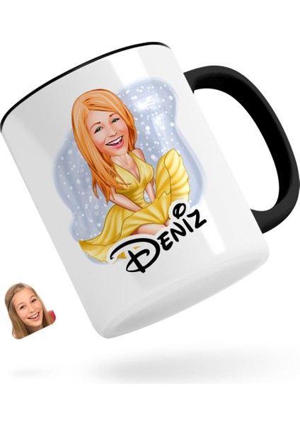 Kişiye Özel Marilyn Monroe Karikatürlü Siyah Kupa Bardak