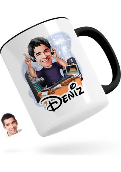 Kişiye Özel Erkek Radyocu Karikatürlü Siyah Kupa Bardak-1