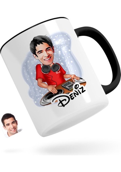 Kişiye Özel Erkek Dj Karikatürlü Siyah Kupa Bardak