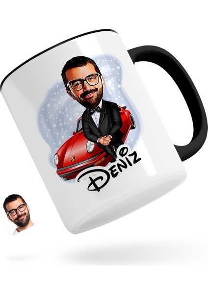 Kişiye Özel Erkek Patron Karikatürlü Siyah Kupa Bardak-1
