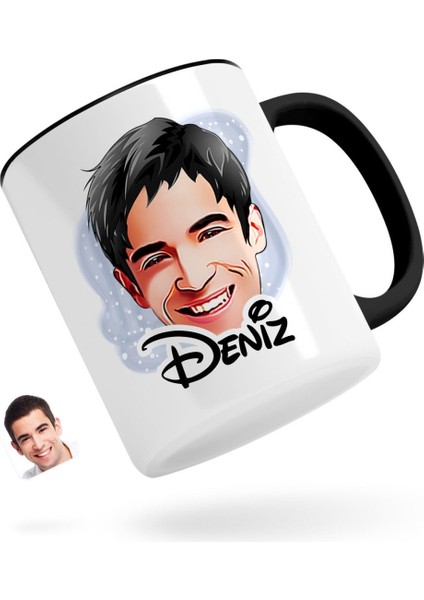 Kişiye Özel Erkek Yüz Karikatürlü Siyah Kupa Bardak-2