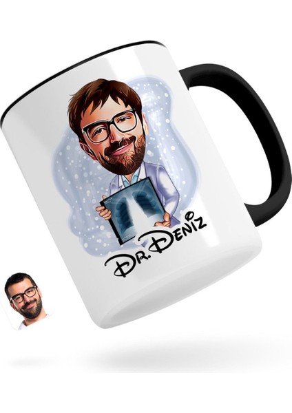 Kişiye Özel Erkek Radyolojist Karikatürlü Siyah Kupa Bardak-1