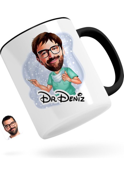 Kişiye Özel Erkek Cerrah Karikatürlü Siyah Kupa Bardak-1