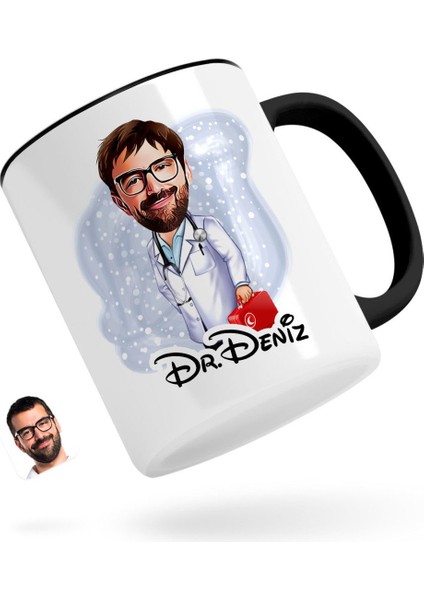 Kişiye Özel Erkek Acil Tıp Teknisyeni Karikatürlü Siyah Kupa Bardak-1