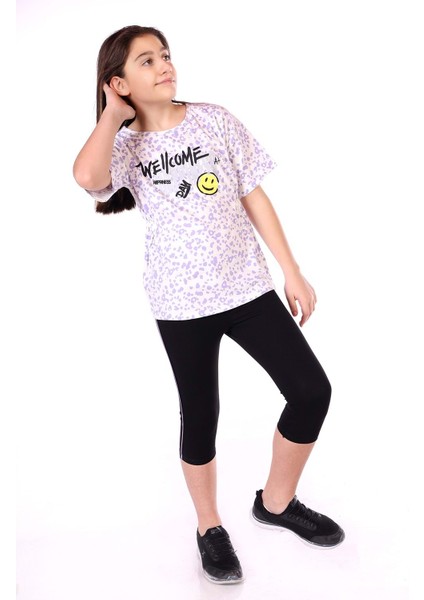 Toontoy Kız Çocuk Happiness Baskılı Kaprili Takım