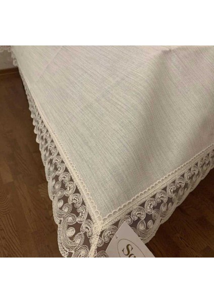 Avangard Jute Simli Keten Güpürlü Dertsiz Leke Tutmaz 160 x 220CM Kapuçino Masa Örtüsü