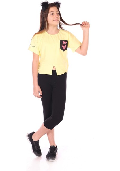 Toontoy Kız Çocuk Göğsü Ayıcık Baskılı Kaprili Takım