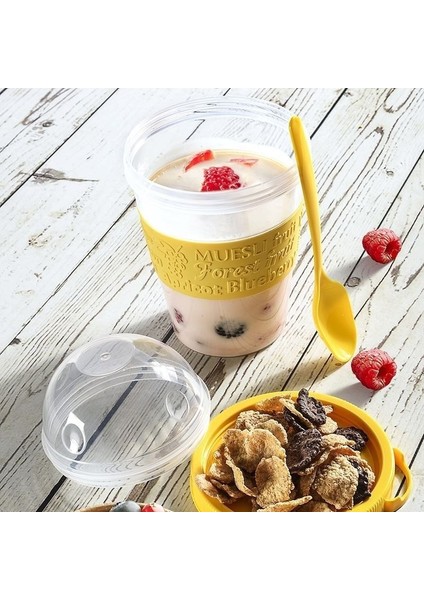 Kaşıklı Meyve Hazneli Yoğurt Kabı Sarı 600 ml