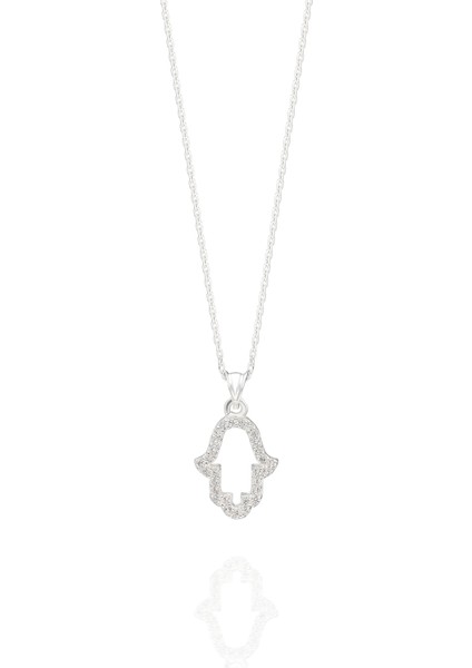 Kadın Gümüş Zirkon Taşlı Fatma Ana Eli Kolye