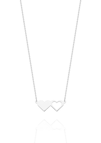 Kadın 925 Ayar Gümüş Iki Kalp Kolye