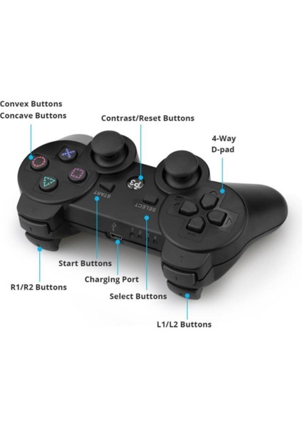 Kablosuz Oyun Kolu Titreşimli - Bluetooth Gamepad - Wireless Joystick - Ps3 / Pc / Laptop