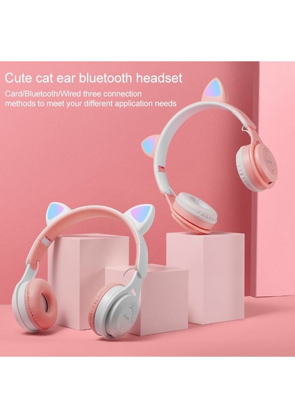 M6 Kedi Kulakları Renkli Saf Renkli Bluetooth Kulaklık Pembe (Yurt Dışından)