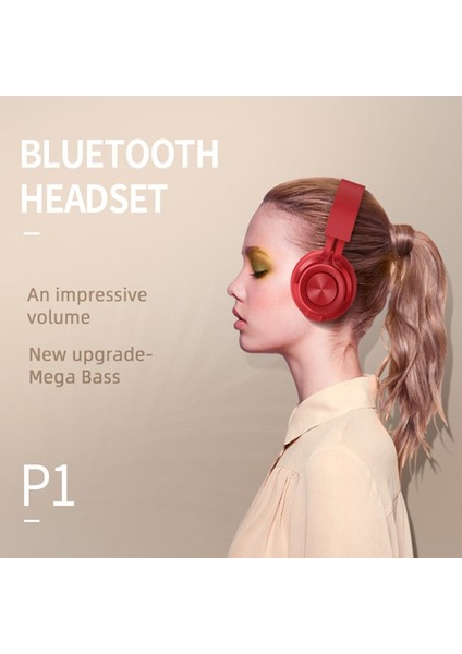 P1 Stereo Katlanabilir Bluetooth Wiress Kulaklık Kırmızı (Yurt Dışından) fiyatları