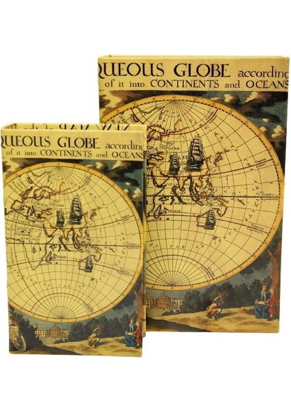 Kutu Kitap Harita 2'li Set Dekoratif Hediyelik
