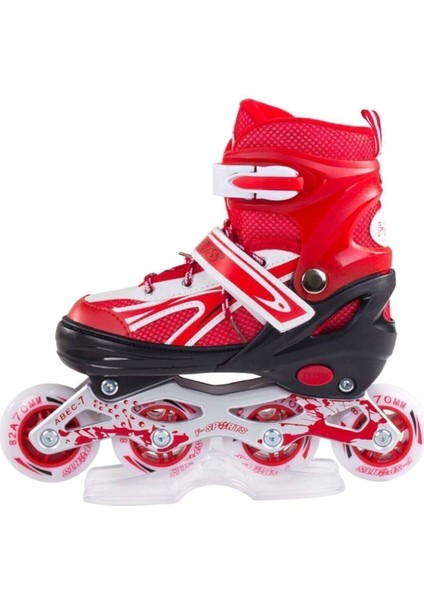 F-Sports Kırmızı Ayarlabilir 2+2 Işıklı Metal Alıştırma Pateni Small