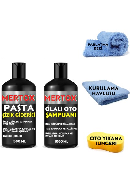 Otomobil Araç Araba Oto Temizlik Seti - Oto Şampuanı + Ince Çizik Giderici Pasta 2X500ML