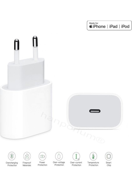 Apple iPhone 12 Pro Max Uyumlu Type-C To Lightning Pd Hızlı Şarj Cihazı / Şarj Aleti 20W (Şarj Başlığı Adaptör)