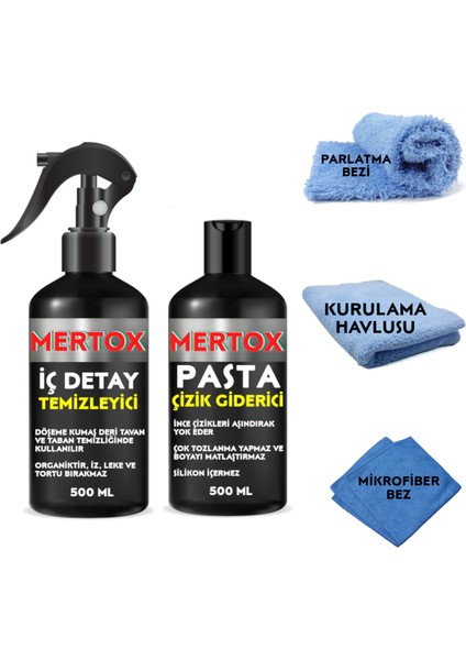 Otomobil Araç Araba Oto Temizlik Seti Ürünleri-Iç Detay Temizleme+Ince Pasta Çizik Giderici 2X500ML Malzemeleri