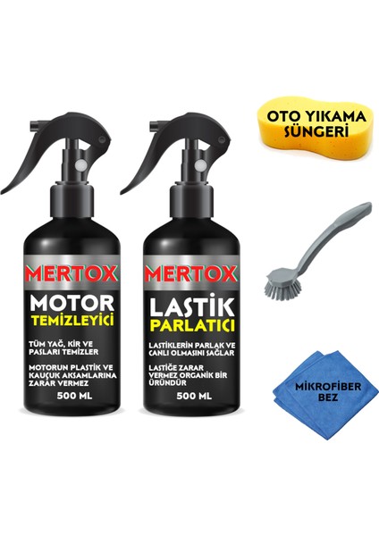 Otomobil Araç Araba Oto Temizlik Seti Ürünleri - Motor Temizleyici Sprey + Lastik Parlatıcı 2X500ML Malzemeleri