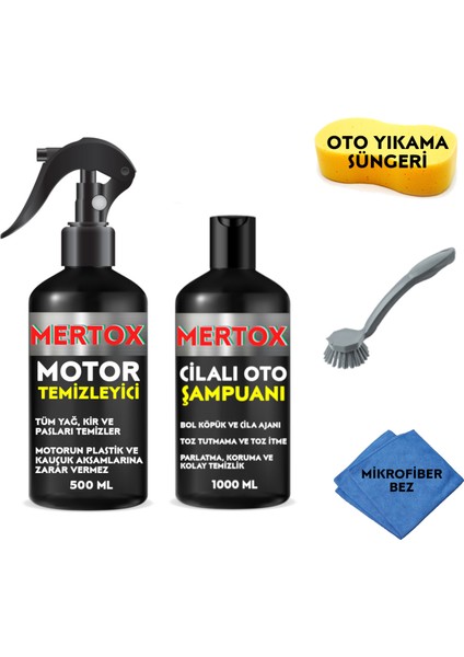 Otomobil Araç Araba Oto Temizlik Seti Ürünleri - Motor Temizleyici + Oto Şampuanı 2X500ML Malzemeleri