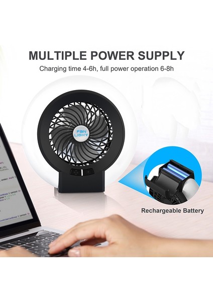 TW-8003 2 Inç LED Işık Kamp Fan Siyah (Yurt Dışından)