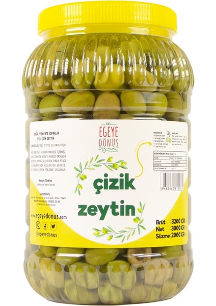 Ev Yapımı Geleneksel Yeşil Çizik Zeytin 2 kg (Naturel Salamura Sadece Tuz ve Su Içerir)