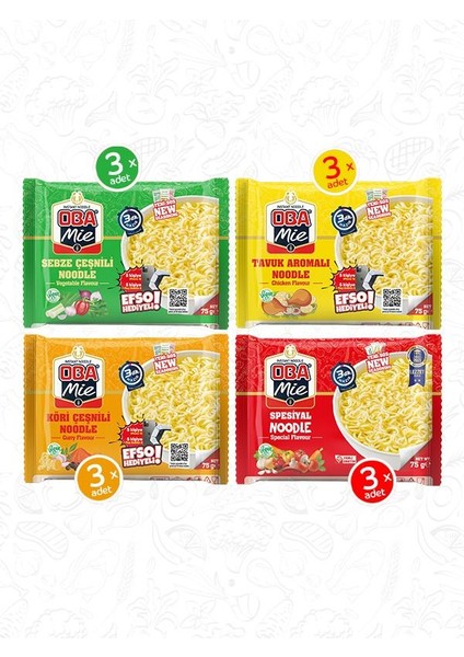 Oba Mie Karma Çeşnili Hazır Noodle 12'lı