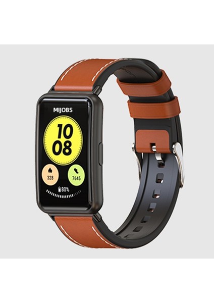 Huawei Için Cowhide Deri Saat Band Brown + Siyah (Yurt Dışından)