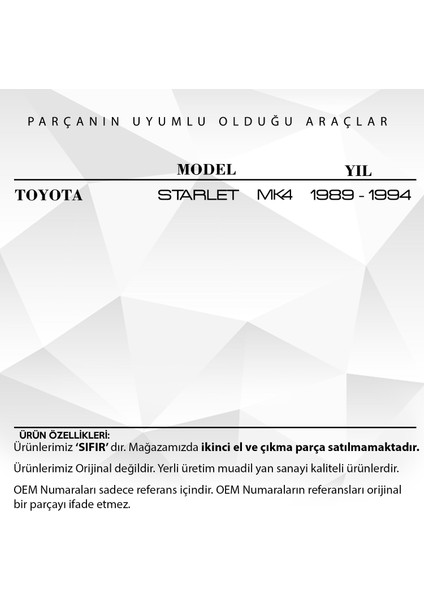 Toyota Starlet Mk4 Için Kontak Şaft Kilit Silindir Mili NO:121 fiyatları