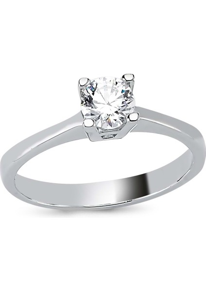 925 Ayar Gümüş Swarovski Dört Tırnaklı Ince Tek Taş Yüzük - Standart - 18 Numara - YST6156-3-5032