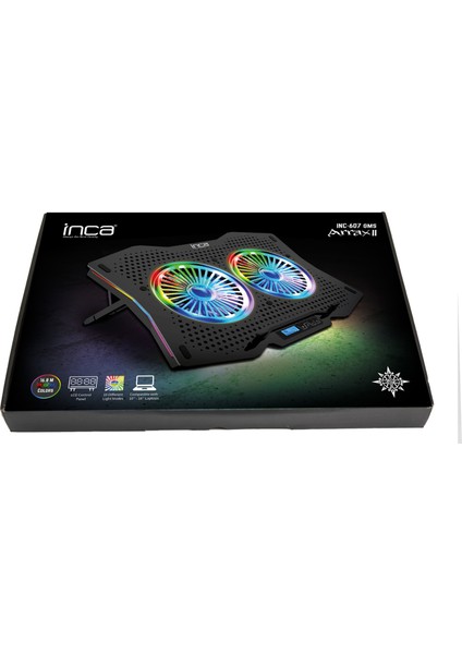 INC-607GMS Arrax Iı 2x Rgb Fan, LCD Control Panel, 7 Steps 10 ”-1 8” Gamıng Notebook Cooler