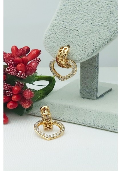 Rose Altın Kaplama Vip Seri Xuping Zirkon Taşlı Kalp Küpe 2 cm