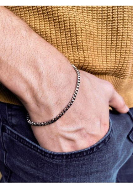 Küp Model Erkek Gümüş Bileklik ve Kolye Zincir Set