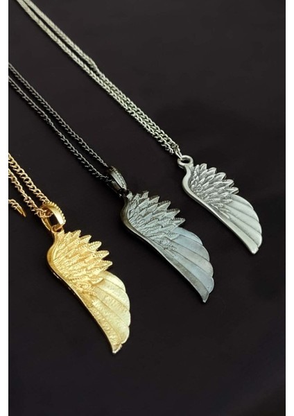 3'lü Kartal Kanadı Erkek Kolye Seti, Gümüş, Siyah, Gold Kolye