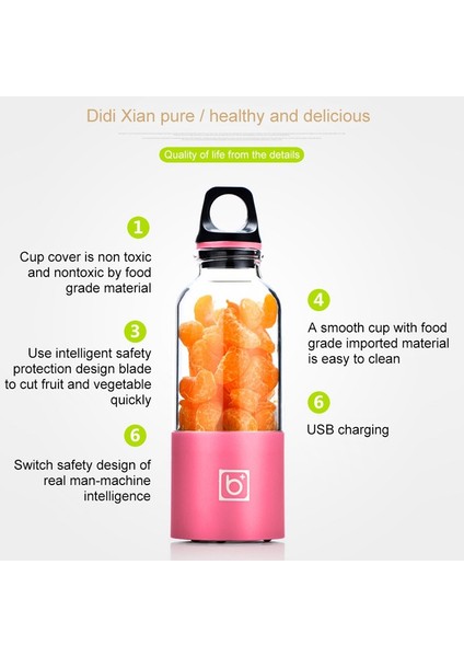 Bingo 500ML USB Şarj Edilebilir Meyve Sıkacağı Pembesi (Yurt Dışından) fiyatları