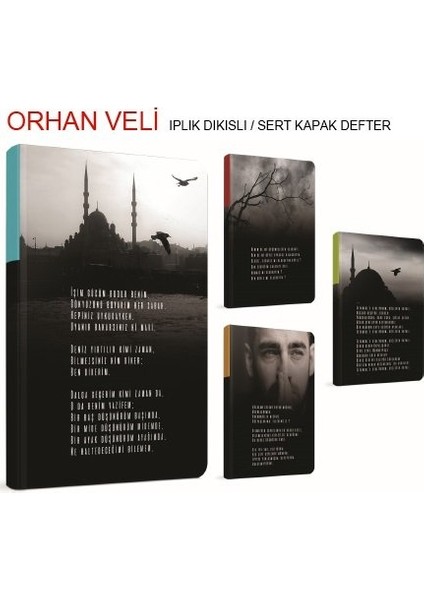 Orhan Veli Iplik Dikişli Sert Kapaklı Defter 13 x 21 cm Çizgisiz 112 Yaprak