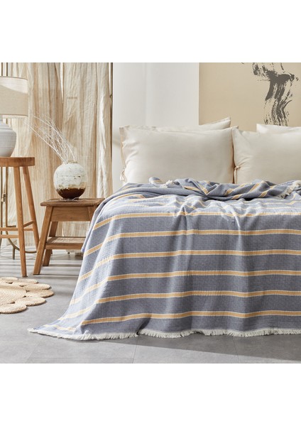 Bedding Vitali Çift Kişilik Müslin Pike Yatak Örtüsü - Lacivert