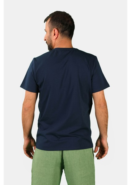 Erkek Bisiklet Yaka Kısa Kollu Tişört Lacivert indirimleri