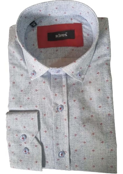 Erkek Desenli Slim Spor Gömlek RP003 - Mavi - L