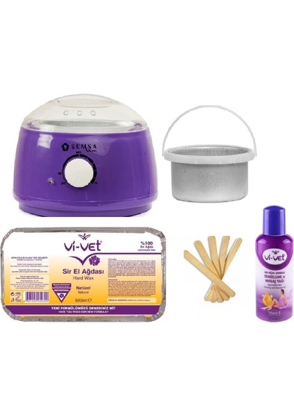 Ağda Makinesi 800 Alfa+Ek Hazne+Vivet Natural 500 ml Kalıp Ağda + 5 Spatula+Vivet 125 ml Yağ