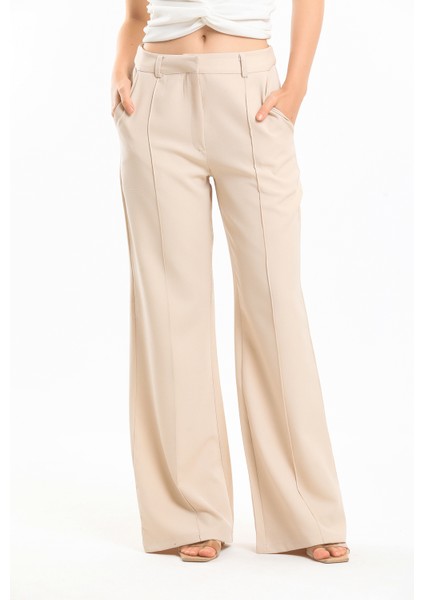 Süs Dikişli Hürrem Kumaş Bol Paça Pantolon | PNT34239 Bej modelleri