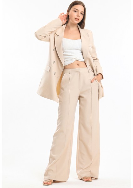 Süs Dikişli Hürrem Kumaş Bol Paça Pantolon | PNT34239 Bej fırsatları