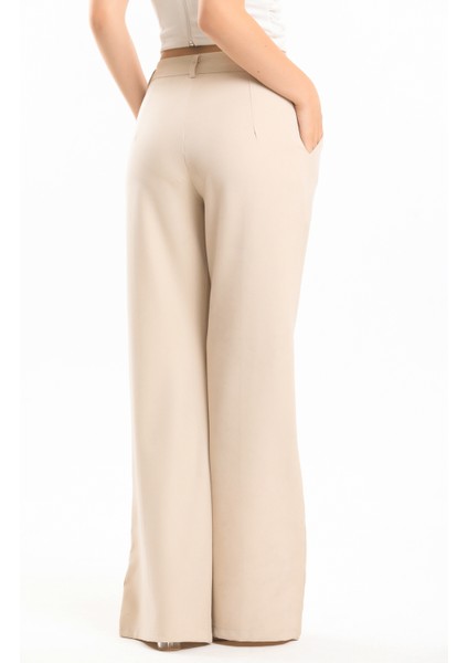 Süs Dikişli Hürrem Kumaş Bol Paça Pantolon | PNT34239 Bej indirimleri