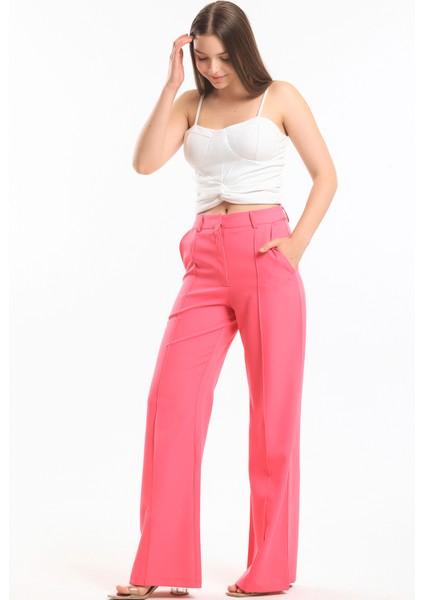 Süs Dikişli Hürrem Kumaş Bol Paça Pantolon | PNT34239 Fuşya