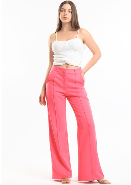 Süs Dikişli Hürrem Kumaş Bol Paça Pantolon | PNT34239 Fuşya modelleri