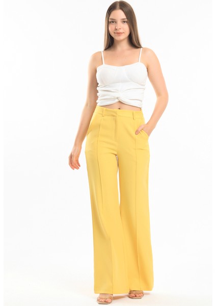 Süs Dikişli Hürrem Kumaş Bol Paça Pantolon | PNT34239 Sarı fiyatları